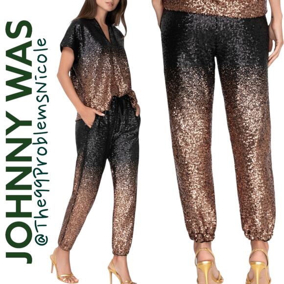Johnny Was Sequin Gold Jett Jogger Pants - Picture 1 of 7